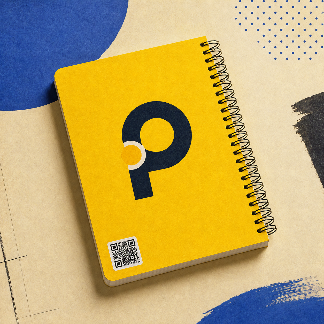 Bright yellow Print Pulse notebook showing an integrated brand placement